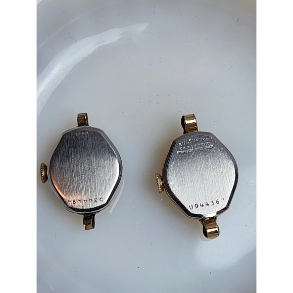 Antique 1930s Pair Bulova Small Watch Faces Gold Aged Luxury Timeless Classic - Picture 5 of 5